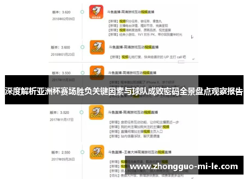 深度解析亚洲杯赛场胜负关键因素与球队成败密码全景盘点观察报告